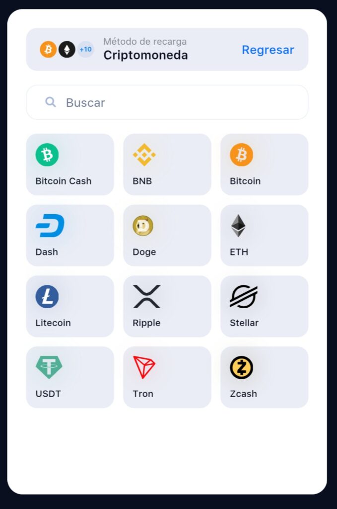 Método de recarga criptomoneda